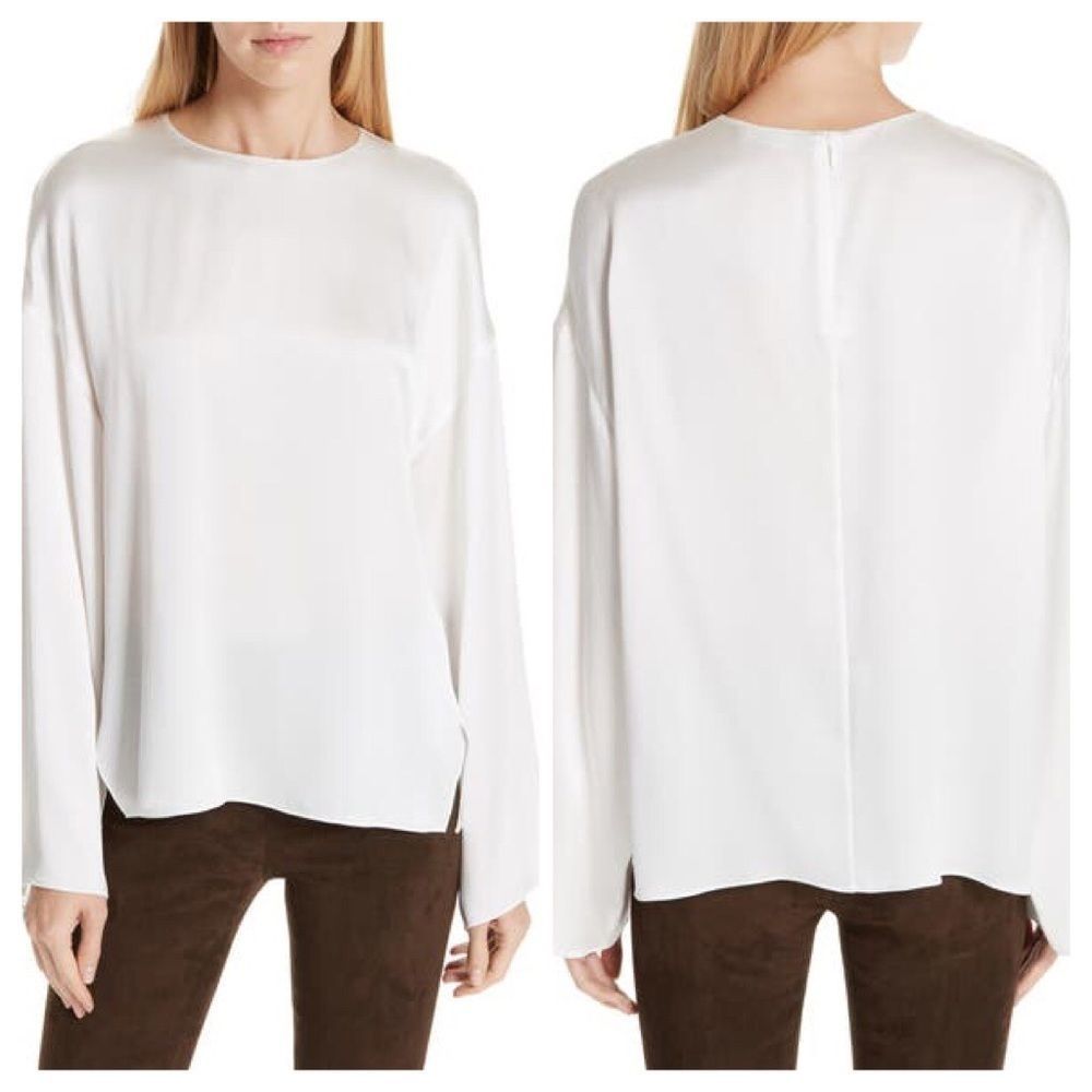 Vince Long Sleeve Silk Off White Blouse Size Small